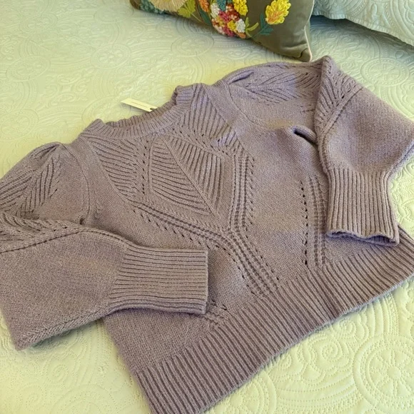 NWT Anthropologie Lavender Purple Sweater Bell Sleeves L - Picture 1 of 8